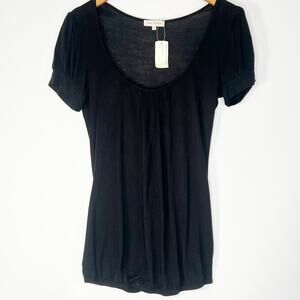 Zac Posen Black Bubble Hem Stretch Knit Tee Top NWT